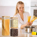 Food Storage Containers with Airtight Bamboo Lids Set of 5, Glass Canisters with Airtight Lids, Glass Food Storage Containers for Pasta, Oats, Coffee, Flour, Sugar, Best for Kitchen, Square by CozyNest Decor