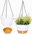 QCQHDU 2 Pack Hanging Planters for Indoor Outdoor Plants, 8 Inch Hanging Baskets Flower Pots with Reservoir Tray & Visible Water-Level by CozyNest Decor