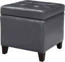 Adeco Bonded Leather Square Tufted Cubic Cube Storage Footstool, 18" Inch Ottomans & Storage Ottomans, With Lid, Dim Gray by CozyNest Decor