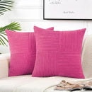 Fancy Homi 2 Packs Hot Pink Euro Decorative Throw Pillow Covers 26x26 Inch for Couch Bed Sofa, Rustic Farmhouse Boho Home Decor, Soft Corss Corduroy Patchwork Textured Square Cushion Case 66x66 cm