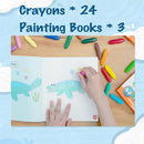 YPLUS Coloring Set for Kids with 24 Crayons 3 Coloring Books, Toddler Painting Kit Peanut Crayon Drawing Books, Washbale Non Toxic Art Craft Supplies for 1-3, 2-4, 4-6 by TinyTreasures Baby Boutique