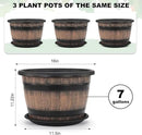 Quarut Large Plastic 3 Pack16 inch Plant Pots,Whiskey Barrel Planters with Drainage Holes & Saucer.Flower Pots Imitation Wine Barrel Design for Indoor & Outdoor Garden Balcony Plants.7 Gallons(Brown) by GreenHaven Gardens