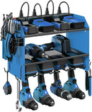 CCCEI Modular Power Tool Organizer Wall Mount with Charging Station. Garage 4 Drill Storage Shelf with Hooks, Screwdriver, Drill Bit Heavy Duty Rack, Tool Battery Holder Built in 8 Outlet Power Strip. by GreenHaven Gardens