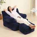 Comfy Gaint Bean Bag Chair with Ottoman, Fluffy Huge Bean Bag Armchair for Adults and Teens, Dark Blue by CozyNest Decor