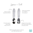 Bumkins Toddler Utensils, Kids Size Fork and Spoon Set, Silicone and Stainless-Steel Training Silverware, Angled Forks / Sporks for Self-Feeding, Children Hold Learning to Eat, 18 Months Up, Marble by TinyTreasures Baby Boutique