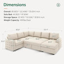 HONBAY Sectional Couch with Pull Out Bed, Sectional Sleeper Sofa with Storage, U Shape Couches for Living Room, Velvet Beige by CozyNest Decor