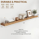 72" Floating Shelves, Live Edge Elm Wood Floating Shelf for Wall, Wall-Mounted Display Shelves with Invisible Heavy-Duty Bracket, Long Floating Shelf for Bathroom, Kitchen, Living Room, Natural Color by CozyNest Decor