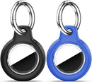 Upgrade Waterproof 2 Pack Airtags Holder with Apple Airtags Keychain, Hard PC Air Tag Case, Anti-Scratch & Shock Air tag Holder, Men's Women's Keyrings & Keychains -Black+Blue by TinyTreasures Baby Boutique