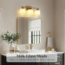 Stainless Steel Milk Glass Vanity Lights for Bathroom, 3 Light Brass Bathroom Light Fixtures Over Mirror, Ceramic E26 Sockets Wall Mounted by CozyNest Decor