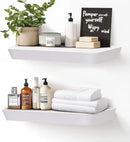 16"x6.8"x1.6" Slanted Floating Wall Shelves 2-Pack - Rustic White Finish, Heavy-Duty Solid Wood Design with Hidden Brackets - Perfect for Living Room, Kitchen, Bathroom, or Office by CozyNest Decor