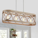XINGQI Kitchen Island Chandelier for Dining Room Modern Farmhouse Rectangle Pendant Lighting Fixture Vintage Linear Hanging 4-Light Rustic Living Room, Antique Brushed Nickel and Wood Grain Finish by CozyNest Decor