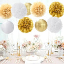 White Gold Party-Decorations Paper Flowers Lanterns - 15PCS Engagement Birthday Graduation Wedding Tissue Pom Poms Streamers,Neutral Bachelorette Baby Bridal Shower Hanging Supplies Decor Hugfond by CozyNest Decor