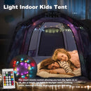 Portable Hexagon Kids Play Tent with LED Strip Lights Indoor Children Play House Easy Set-up Space Large Dream Tent for Night 4-5 Person & Birthday Gifts by TinyTreasures Baby Boutique