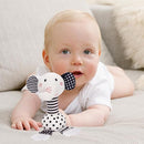 Black & White Elephant Baby Toys 0-12 Months - Plush Sensory Rattle with Teether, Wind Chime, BB Squeaker & Embroidery for Visual, Hearing & Cognitive Development by TinyTreasures Baby Boutique