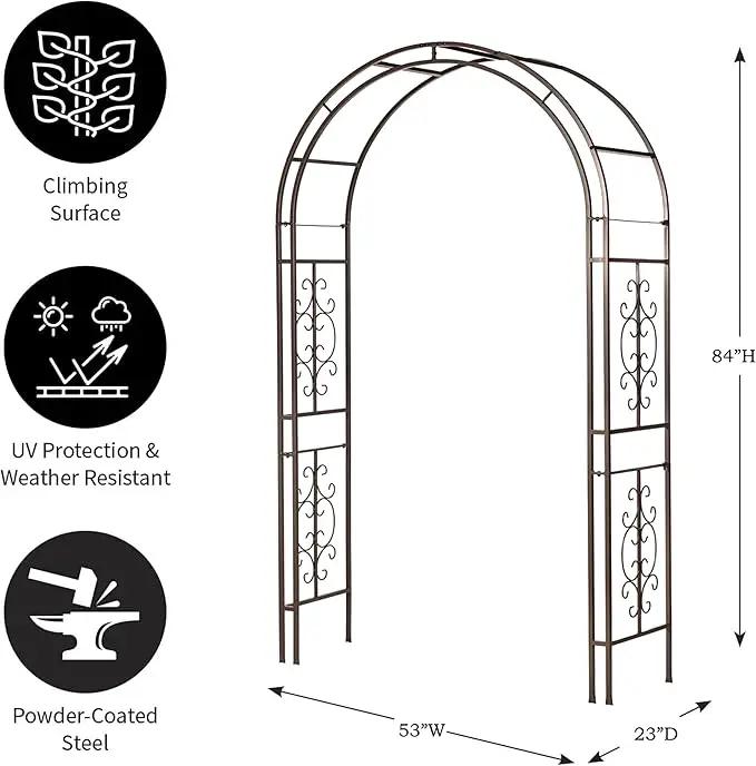 Evergreen Plow & Hearth Montebello-Gunmetal Garden Arbor - 7 Feet Tall | Slim Metal Arch with Iron Trellis for Climbing Plants | Elegant Wedding Arbor | Outdoor Patio & Garden Decor, photo 4 of 8