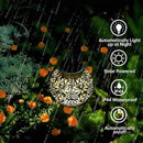 Set of 2 Outdoor Solar Hanging Lantern Lights Metal LED Decorative Lamp for Garden Patio Courtyard Lawn and Table with Hollowed-Out Design (Antique Bronze) by GreenHaven Gardens