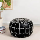 Stuffed Arch Design Moroccan Leather Pouf Ottoman, Handmade, Pre-Filled, 100% Genuine Leather, 14” Height x 22” Diameter – Boho Chic Footstool & Living Room Décor (Black) by CozyNest Decor