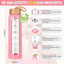 Aqulea Glass Water Bottles 25 Oz with Silicone Sleeve - BPA Free Reusable Wide Mouth Glass Motivational Water Bottles with Fruit Infuser – Leak Proof Borosilicate Water Bottle with Time Marker (Pink) by CozyNest Decor