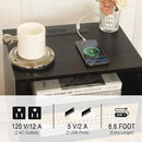 MaxSmeo Mid Century Modern Nightstand with Charging Station, Bedside Tables with Rattan Drawer, Small Wood Nightstand Side Table for Living Room,Bedroom (Black) by CozyNest Decor