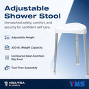 VMS Shower Stool - 300 lbs Capacity, Height Adjustable, Non-Slip Feet, Tool-Free Assembly, TAA Compliant by TinyTreasures Baby Boutique