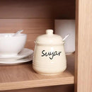 HAOTOP 12oz Sugar Bowl with Lid and Spoon,Ceramic Sugar Jar Sugar Dispenser Sugar Container Coffee Bar Accessories, Kitchen Countertop Canisters, Beige by CozyNest Decor