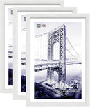 VCK 16x24 Poster Frames Set of 3, White Solid Wood Picture Frame, Textured Exclusive Wall Gallery Frame by CozyNest Decor