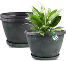 11 inch Plant Pot Set of 3, Plastic Flower Pots with Drainage Hole & Tray, Decorative Round Planters for Indoor Plants, Modern Outdoor Home Flowers Plants Garden Pots (Green) by CozyNest Decor