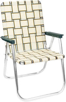 Lawn Chair USA Folding Aluminum Outdoor Patio Lawn Chair | Heavy-Duty Webbed Chairs for Camping, Sports, Beach, Yard & Tailgating | Lightweight Portable | Classic - Charleston Tan with Green Arms by GreenHaven Gardens