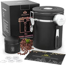 Coffee canister set for ground coffee with Date Tracker,Co2 Valve,Travel jar,Stainless Steel Kitchen Food Airtight storage container for Coffee Beans or Grounds,Tea,Sugar (16oz-Black) by CozyNest Decor