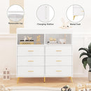 Changing Table Dresser with Drawers, Baby Dresser with Changing Table Top, Power Outlet, LED Light & Metal Feet, Diaper Changing Station Nursery Organizer for Infants Newborn, White by TinyTreasures Baby Boutique
