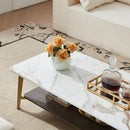 Coffee Table Rectangular Center Table For Living Room Open Space Side Table With Metal Frame - Golden / White by HouseOfZazla