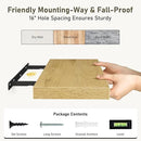 Floating Shelves Wall Shelf 48 Inch, 9.3 Inch Deep Floating Shelf for Wall, Farmhouse Black Wood Shelves Invisible Bracket for Living Room, Bedroom, Kitchen, 48 x 9.3 x 1.4 Inch, Set of 2, Oak Color
