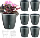 Self Watering Pots for Indoor Plants, 6-Pack 5'' Self Watering Planter with Drainage Holes, Small African Violet Pots with Water Indicator, Clear Wick Orchid Pot, Grey by CozyNest Decor