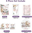 Personalized Nursery Crib Bedding Set: Custom Name Pink Floral 5 Piece Baby Crib Sets with Horse Pattern - Toddler Double Layer Blanket Set, Comfortable Crib Bed Sheets for Baby Grils by TinyTreasures Baby Boutique