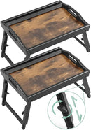 2 Pack Bed Tray Table Breakfast Trays Serving Tray Adjustable Height for Eating Bamboo Bed Laptap Floding Legs with Handles and Phone Holders by CozyNest Decor