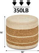 Wimarsbon 18'' Ottoman Pouf, Natural Braided Poof, Rustic Handweave Lounge Pouffe, Boho Footrest Stool for Bedroom, Accent Table or Seat for Living Room