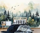 Green Watercolor Forest Wallpaper Woodland Nature Landscape Wall Mural for Living Room Bedroom Dining Room Office(Not Self-Adhesive) by TinyTreasures Baby Boutique
