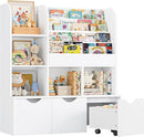 FOTOSOK 47'' Kids Bookcase and Bookshelf, Multifunctional Bookcase with 5 Storage Cubbies and 3 Movable Drawers, Toy Storager Display Stand, Toy Storage Organizer for Bedroom, Playroom, Hallway, White by TinyTreasures Baby Boutique