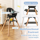 BABY JOY Baby High Chair, 6 in 1 Convertible Wooden High Chair for Babies & Toddlers with Adjustable Legs, Double Removable Tray, Safety Harness & Waterproof PU Cushion (Black) by TinyTreasures Baby Boutique