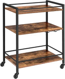 HOOBRO Bar Cart for The Home, Serving Cart with Wine Glass Hooks, Rolling Kitchen Cart with Lockable Wheels, 25.2 x 15.7 x 33.3 Inches Beverage Cart with Storage Shelves, Rustic Brown BF02TC01 by CozyNest Decor