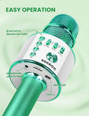 BONAOK Wireless Bluetooth Karaoke Microphone, 3-in-1 Portable Handheld Mic Speaker for All Smartphones, Gifts for Boys Kids Adults All Age Q37(Green) by TinyTreasures Baby Boutique