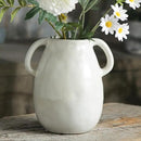 White Ceramic Vase with 2 Handles, Modern Farmhouse Decor, Rustic Terracotta Pottery, Decorative Flower Vases, Clay Small Vase, Centerpiece for Dining Table - 7 Inch Tall by GreenHaven Gardens