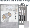 Lambs & Ivy Jungle Safari Elephant 3-Piece Mini Crib Bedding Set - Gray/White by TinyTreasures Baby Boutique