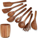 9 PCS Kitchen Utensils Set - Wooden Spoons for Cooking, Natural Teak Wooden Utensils - Includes Wooden Spoons, Spatula Set, Slotted Spoon - Handmade Wooden Spoon Set by CozyNest Decor