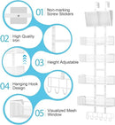 Adjustable Over The Door Organizer, Hanging Door Storage with PVC Pocket and 4 Metal Baskets Wall Mount, Closet Door Organizer Behind Door Rack for Bathroom Bedroom Closet, White by CozyNest Decor
