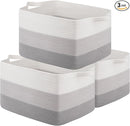 OIAHOMY Rectangle Woven Storage Basket - Nursery Cotton Rope Baskets for Storage, Toy Basket Organizing for Living Room, 17.7"x13.8"x11"- Pack of 3 - Gradient Gray by TinyTreasures Baby Boutique