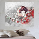 Japanese Geisha Tapestry Asian Red Cherry Blossom Traditional Kimono Folk Tapestries Home Decor for Living Room Bedroom Apartment Farmhouse Dorm 60"x50" by CozyNest Decor