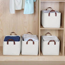 KEEGH Storage Baskets for Organizing, Fabric Storage Bins with Leather Handles, Shelf Baskets for Closet Organization, 15" L x 11" W x 10" H, White, 4 Pack by CozyNest Decor