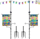 3-in-1 String Light Pole for Outside (2 Pack), Each Pack Includes 2 Hooks, 1 Solar LED Light Board & 1 Party Flag, Heavy Duty Stand for Deck, Patio, Backyard, Wedding by GreenHaven Gardens