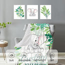 Personalized Baby Crib Bedding Set, Green Elephant Design Custom Name Baby Crib Sets 5-Pcs, Toddler Double Layer Blanket Fitted Sheets Changing Pad Cover Rug Wall Art Set, Charming Nursery Decor by TinyTreasures Baby Boutique